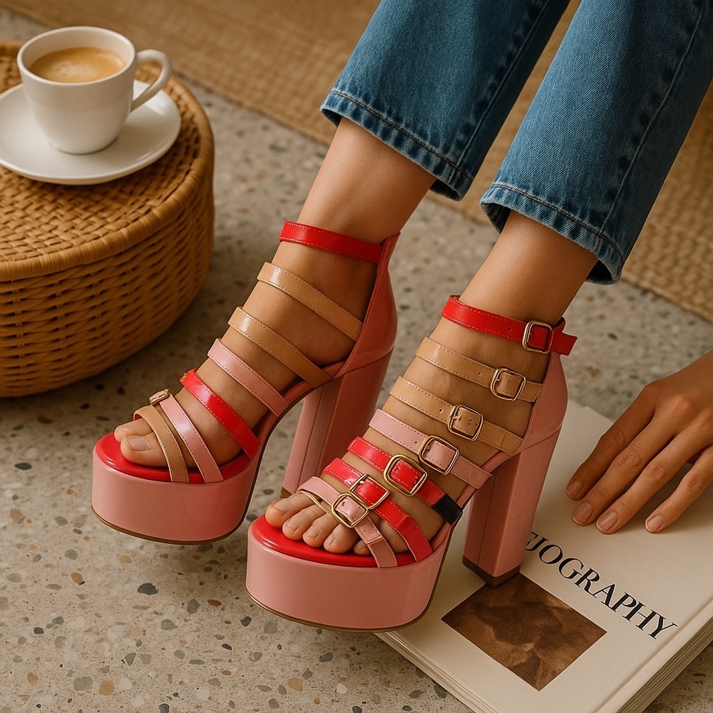 💕 Cape Robbin Pink Tan Platform Sandals Women’s Size 7.5 NWT Chunky Heels - Picture 6 of 6